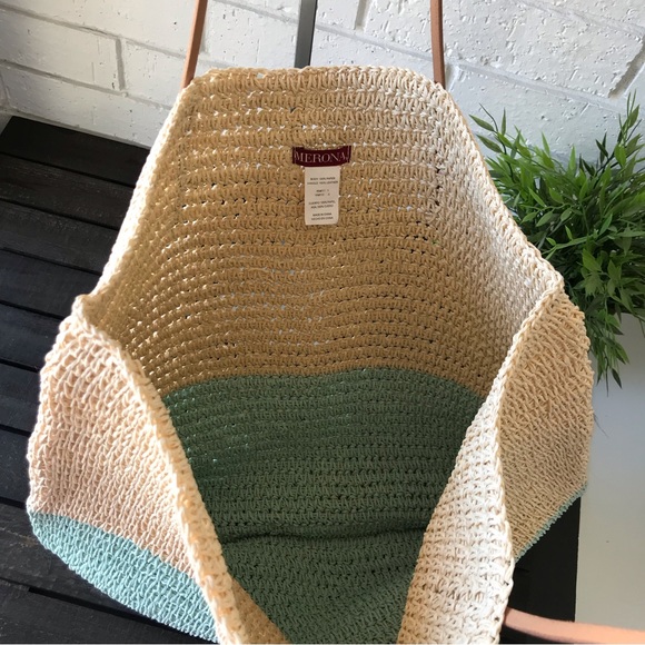 Merona Woven Paper & Leather Handle Tan & Light Blue Tote - Picture 9 of 9